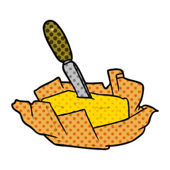cartoon traditional pat of butter with knife