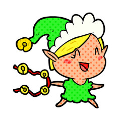 cartoon happy christmas elf