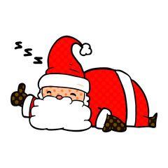 cartoon sleepy santa giving thumbs up symbol