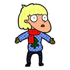cartoon surprised christmas person