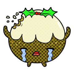 cartoon christmas pudding crying