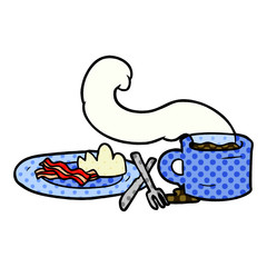 cartoon breakfast of coffee and bacon