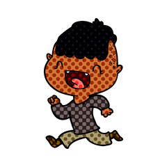 cartoon happy boy laughing and running away