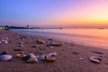 Fototapeta na wymiar Beach and sunset background with long exposure. Landscape beach background in Thailand