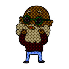 cartoon curious man with beard and sunglasses