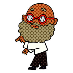 cartoon curious man with beard and glasses