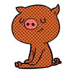 happy cartoon pig sitting