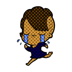 cartoon crying girl running away