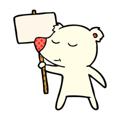 happy cartoon polar bear with sign