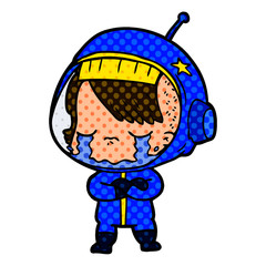 cartoon crying astronaut girl