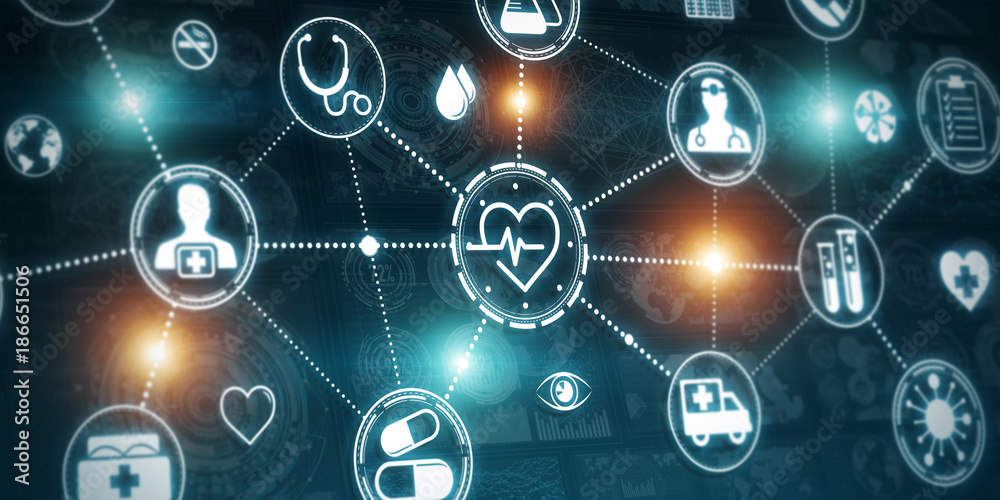 Aufkleber modern medical interface with icons 3d rendering