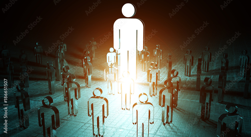 Poster leader illuminating a group of people 3d rendering