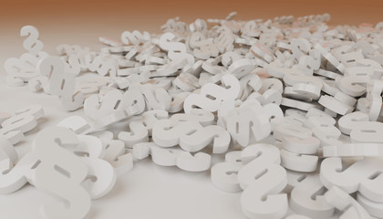 3D rendering law paragraph icons falling on the floor