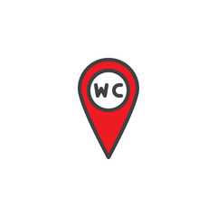 WC Toilet location filled outline icon, line vector sign, linear colorful pictogram isolated on white. Restroom or lavatory map pointer symbol, logo illustration. Pixel perfect vector graphics