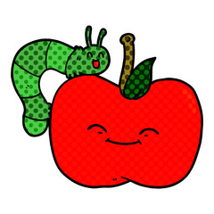 cartoon apple and bug