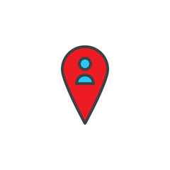 Map pointer with person filled outline icon, line vector sign, linear colorful pictogram isolated on white. Man location pin symbol, logo illustration. Pixel perfect vector graphics