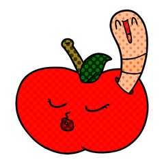 cartoon worm in apple