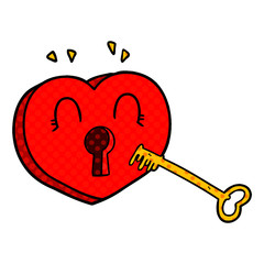 cartoon heart with key
