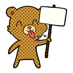rude cartoon bear with protest sign
