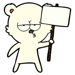 bored polar bear cartoon with sign 