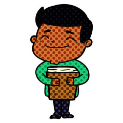 Obraz premium happy cartoon man holding book
