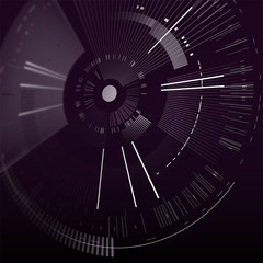 Futuristic interface element in perspective. Technology circle. Digital futuristic user interface. HUD. Sci fi futuristic template isolated on black background. Abstract vector illustration.