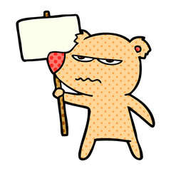 angry bear cartoon holding placard