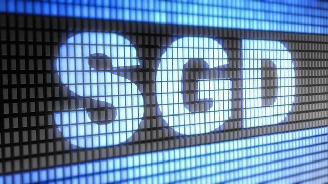 Singapore dollar sign on the Screen. 4K Resolution. Encoder Prores 4444. Great Quality. Looping.