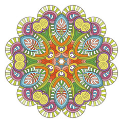 Flower vector mandala. Oriental circle pattern, coloring illustration