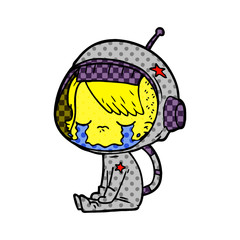 cartoon crying astronaut girl sitting