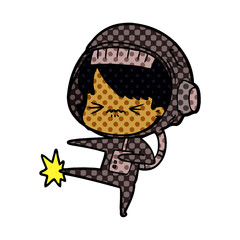 angry cartoon space girl stubbing toe