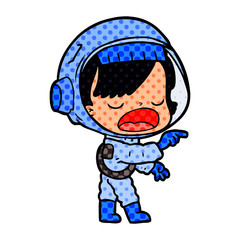 cartoon astronaut woman pointing and talking
