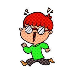 cartoon running boy wearing spectacles