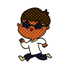 cartoon boy wearing sunglasses and running