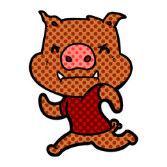angry cartoon pig running