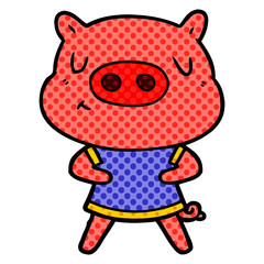 cartoon content pig wearing t shirt