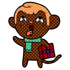crazy cartoon monkey with christmas present