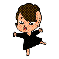 cartoon surprised girl in black dress