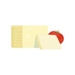 Traditional Greek feta cheese from sheep and goat milk. Dairy product. Flat design for sticker, promo poster, banner or flyer of grocery store. Flat vector design
