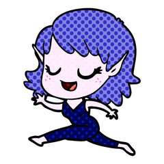 happy cartoon elf girl running