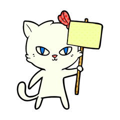 cute cartoon cat with protest sign