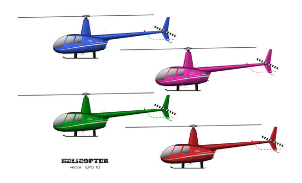 Detailed helicopter. Side view. 3d image of business vehicle.  Industrial isolated drawing. Copter in realistic style