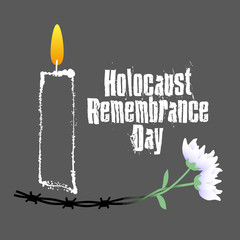 Holocaust Remembrance Day. Barbed wire, candle and flowers. Holocaust Memorial Day. Vector illustration