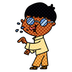 cartoon boy wearing spectacles and making point