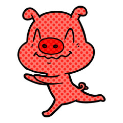 nervous cartoon pig running