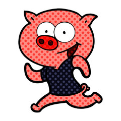 cheerful pig exercising cartoon