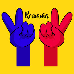 Victory hands. National flag of Romania
