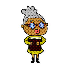 Fototapeta premium cartoon woman with book wearing spectacles