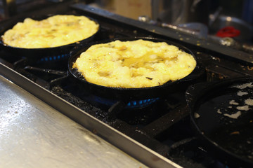 deep fried omelet in a frying pan