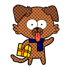 cartoon dog with christmas present